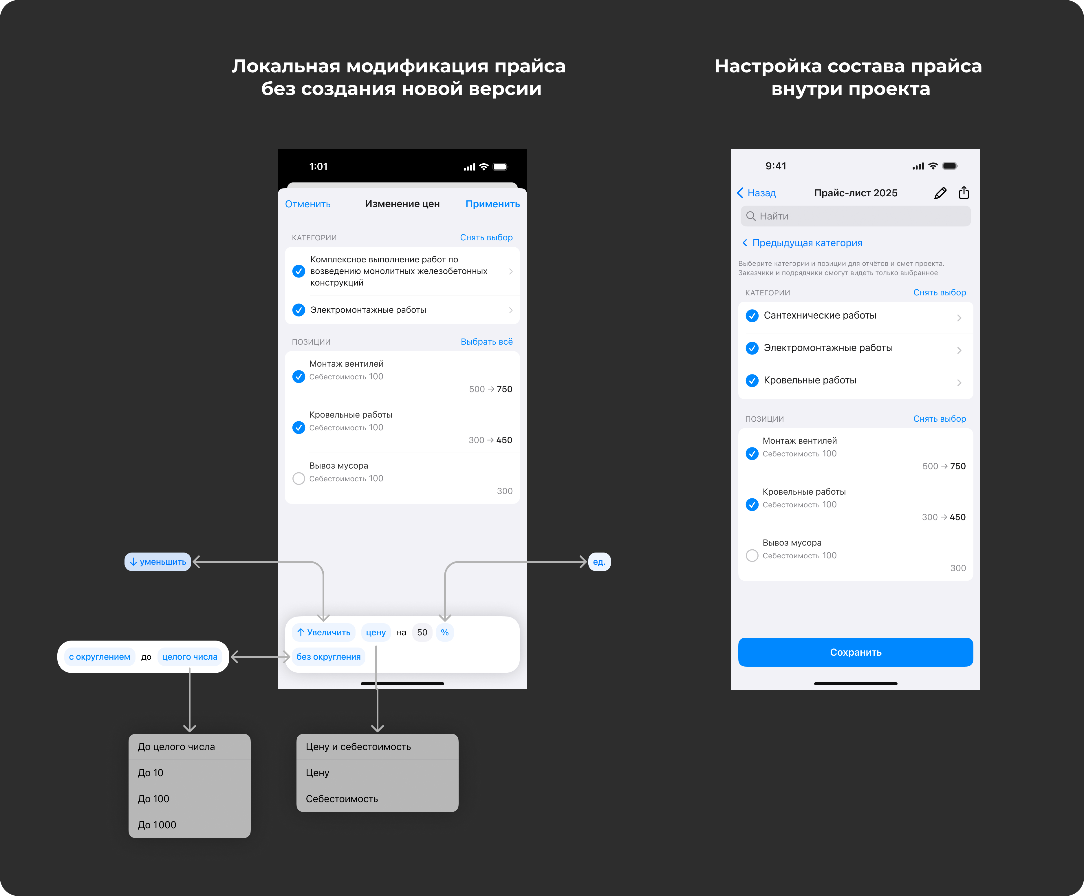 Руководитель получает инструменты контроля прайса на уровне проекта